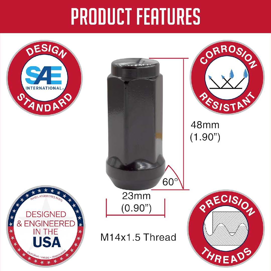 14X1.5 ACORN BULGE XL BLACK KITS (1.90") 24 PK